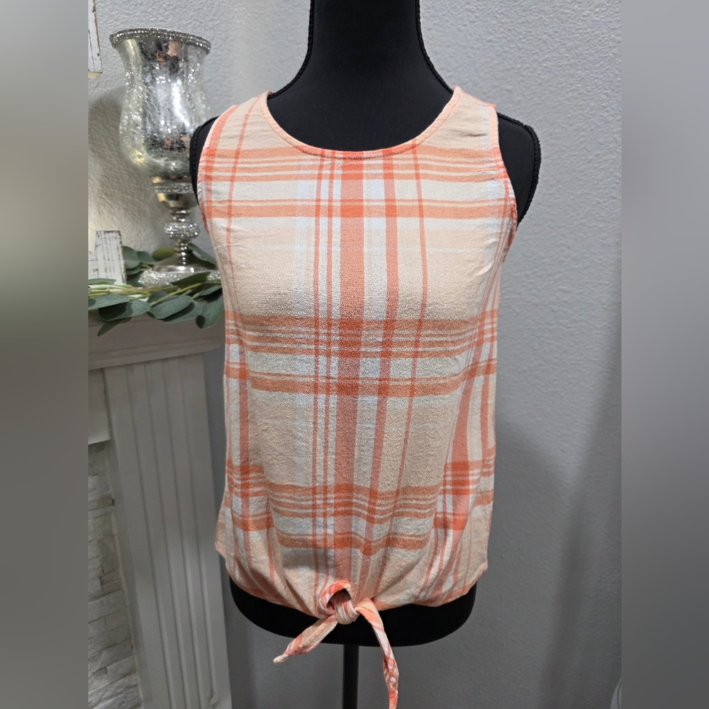 Style & Co. Cream and Orange Tie Front Tank Top